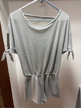 Lulus Short Sleeve Knit Romper in Light Gray